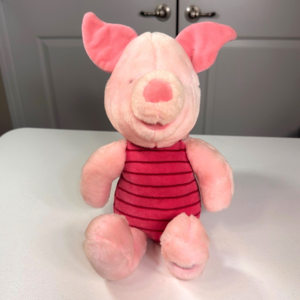 Disney Store Piglet Plush Winnie the Pooh Stuffed Animal Pink Striped 14 inch